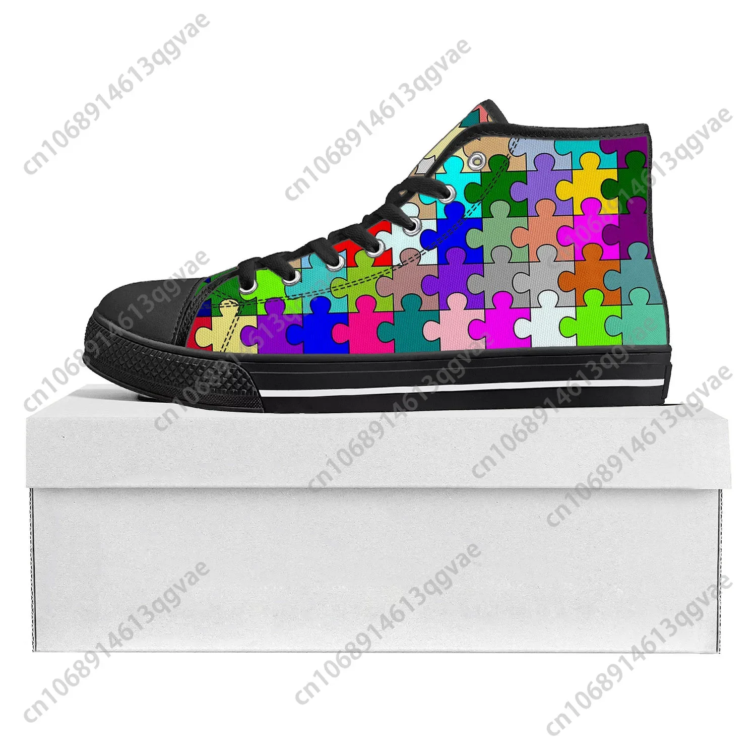 Puzzle Printing Pop High Top High Quality Sneakers Mens Womens Teenager Canvas Sneaker Casual Couple Shoes Custom Shoe Black