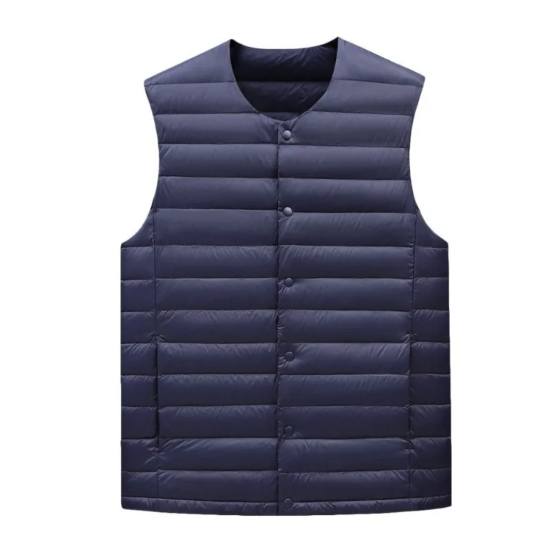 

2023 Men's New Round Neck Down Vest Men's Casual Lightweight White Duck Down Vest Autumn and Winter New Sleeveless Warm Vest