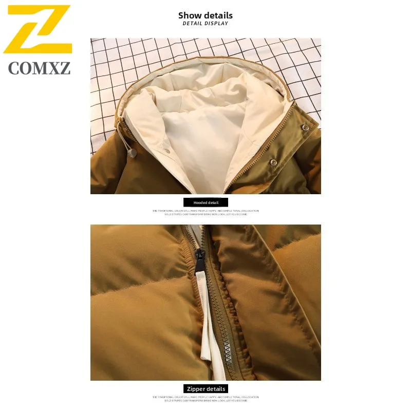COMXZ 2025 New Men's Fake Two-Piece Cotton Jacket Winter Warm Thickened Hooded Windproof Casual outdoor sports tactics Outerwear