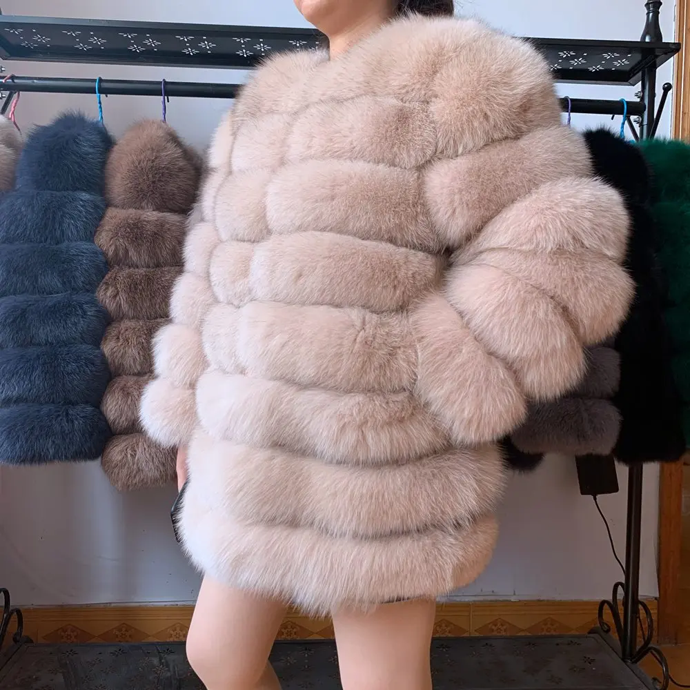 70CM 4in1 New Fast Shipping New Fashion Women Fashion Real Natural Fox Fur Long Coat Jacket for Winter Warm Over C 4