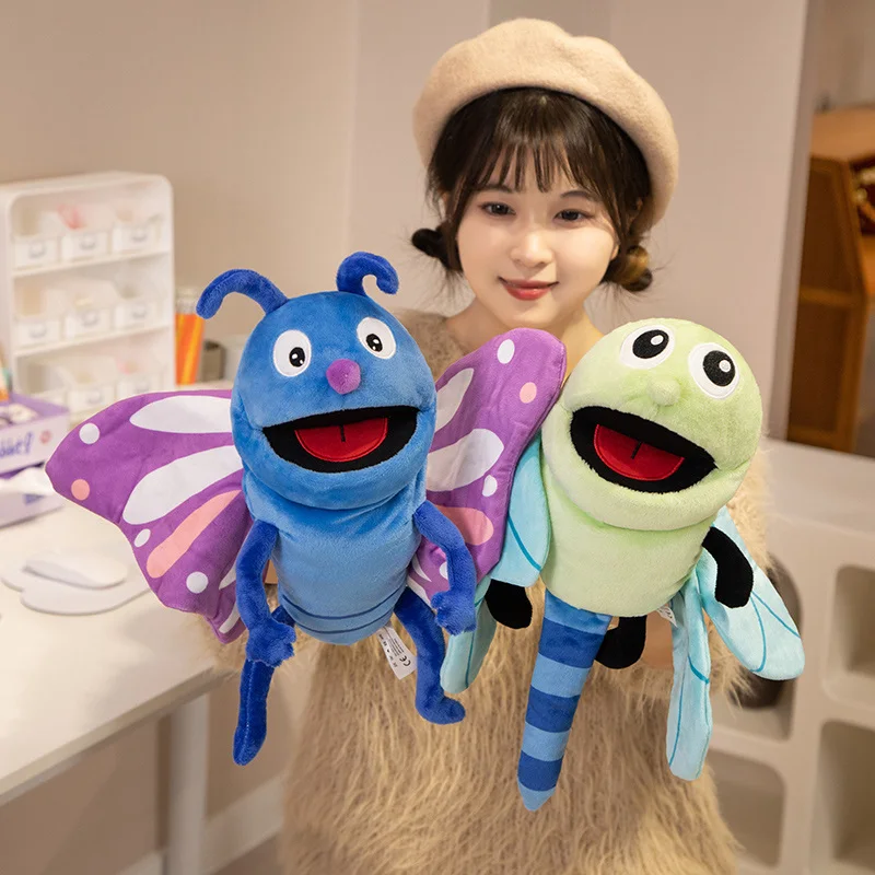 Creative Insects Series Hand Puppets Plushie Toys Soft Stuffed Animal Cartoon Ant Butterfly Dragonfly Ladybug Bee for Kids Gifts