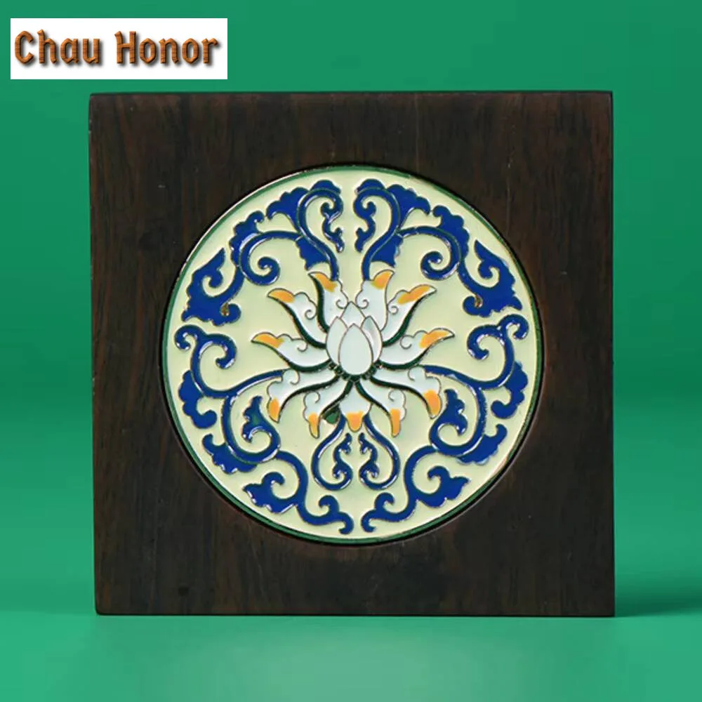 Retro Square Black Sandalwood Coaster Creative Cloisonne Cup Holders Anti-scald Plate Coffee Cup Tray Kung Fu Teaware Accessorie
