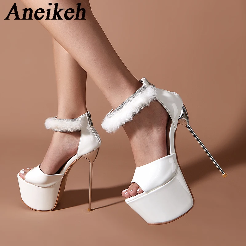 

Женские туфли на платформе Aneikeh, со стразами, на молнии, очень высокие каблуки, 2024 лакированная кожа, на тонком каблуке, танцевальная обувь