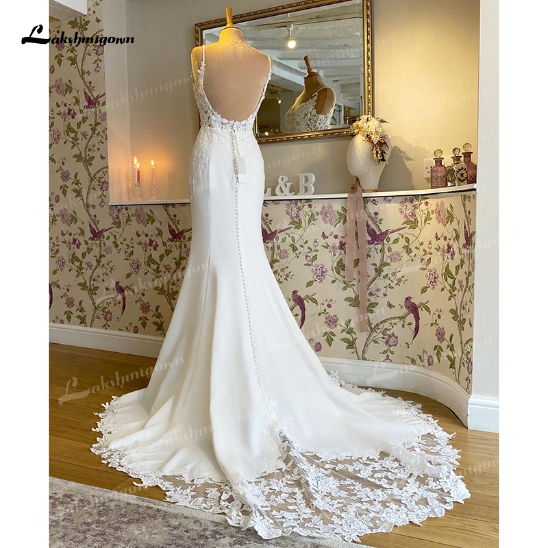 Lakshmigown Boho Mermaid Wedding Dress For Women Sexy Scoop Neck Spaghetti Straps Backless Customized Lace Appliques Bride Gown 2
