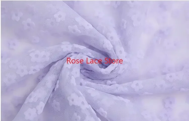 Elegant Floral Flocking Lace Fabric in Light Purple for Bridal and Girl Dresses