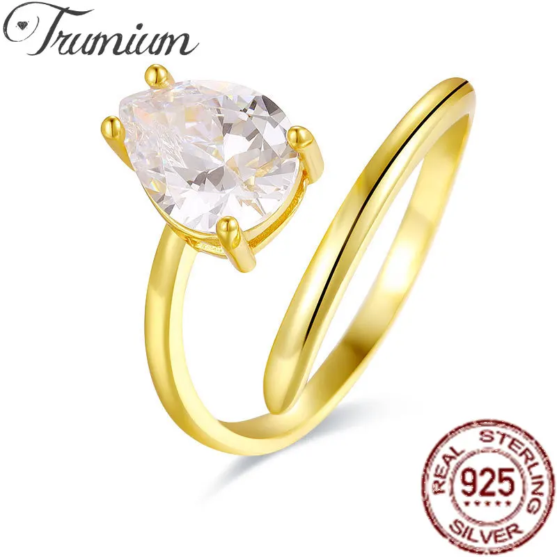 

Trumium 925 Sterling Silver Water Drop Design Women Ring Open Shinning Zircon Elegant Bridal Wedding Engagement Jewelry Ring