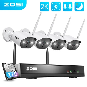 ZOSI 2K 무선 CCTV 카메라 시스템, 8CH NVR 3MP 야외 IP 카메라, 컬러 나이트 비전, 와이파이 보안 감시 키트