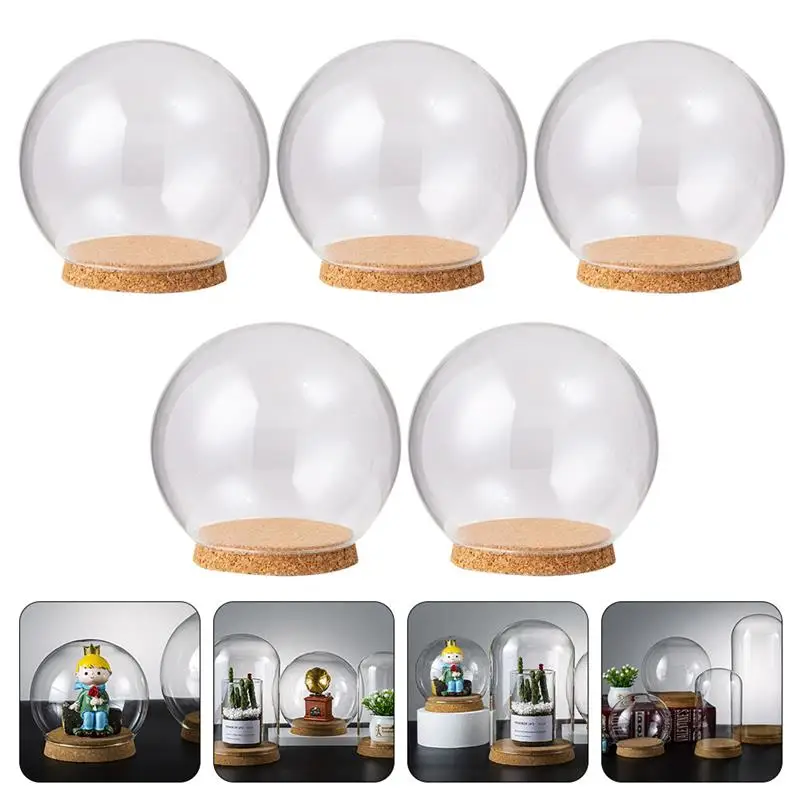 5Pcs Clear Glass Dome With Cork Preserved Flower Cover Immortal Flower Glass Hood Creative Cover Craft Desktop