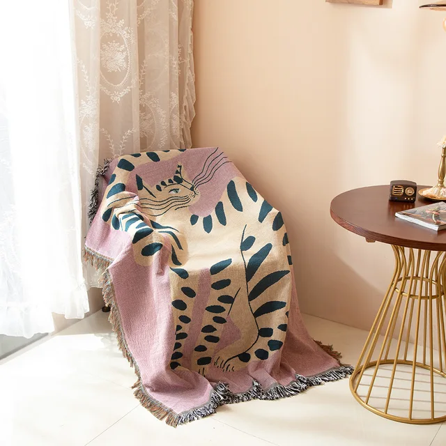 Textile City Ins Pink Girl Cat Pattern Throw Blanket Home Decorate Tapestry Sofa Cover Outdoor Camping Picnic Mat 130x160cm 6