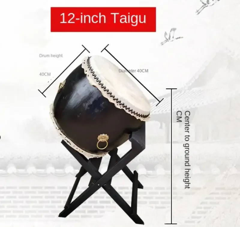 Japanese Taiko Wooden Drum with Stands Cow Leather Drum Japanese Taiji with Drumsticks Percussion Instrument