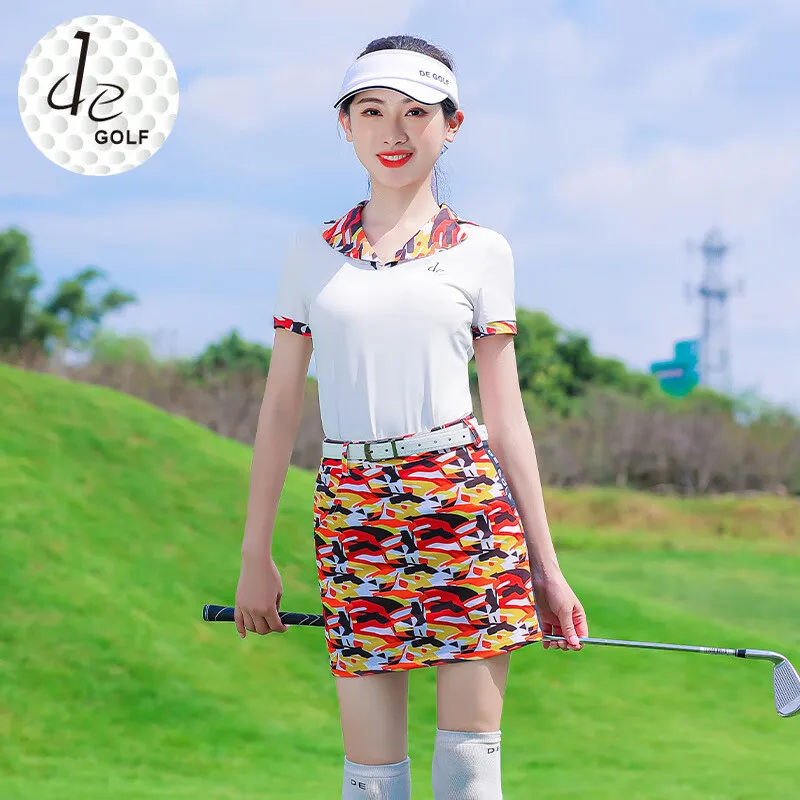 New Golf Suit Summer Clothing Women's Set Large Polo Neck Short Sleeve Top T-shirt Short Skirt Pants