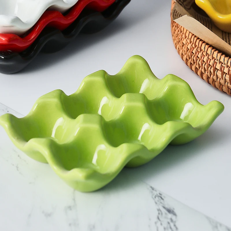 Six-compartment Egg Storage Tray Rectangular Ceramic Grid Egg Storage Oven Mold Refrigerator Container Kitchen Utensils ceramic egg storage tray