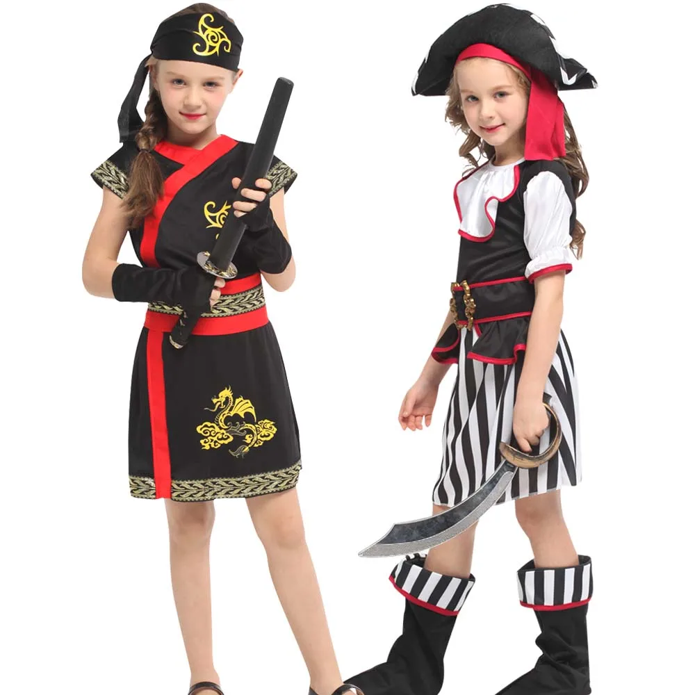 Purim Kids Girl Pirate Costume Children Captain Jack Cosplay Set for Christmas New Year Pirate Clothes