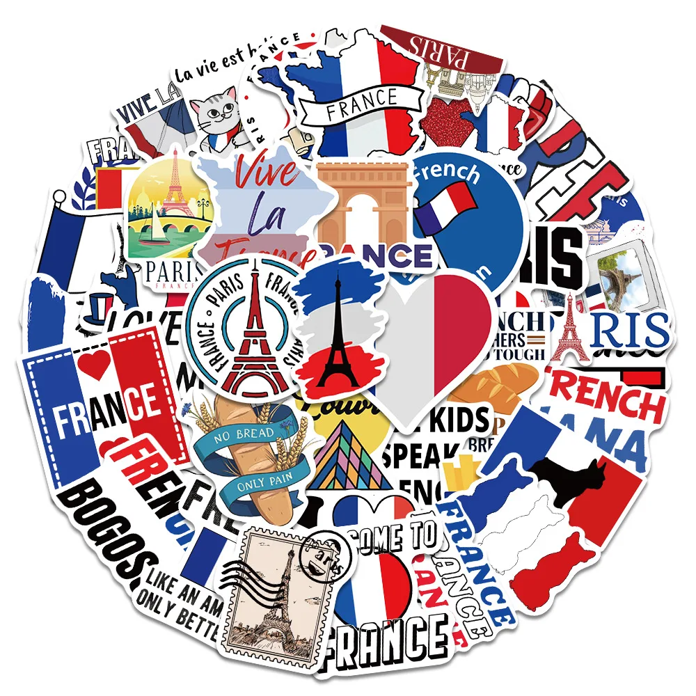 10/30/50Pcs France Travel Elements Stickers Suitcases Laptop Mobile Phone Guitar Water Cup Skateboard Decals Graffiti Sticker