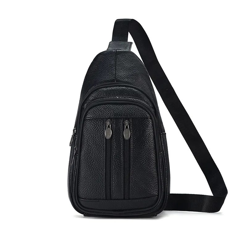 Genuine Leather Chest Bag for Men, Outdoor Sports Crossbody Bag with Large Capacity