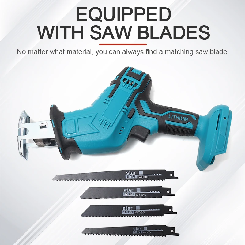 Makita 배터리 사용 무선 전기톱 18V 3000r/min, 왕복 톱날, 금속 나무 절단 기계, 도구
