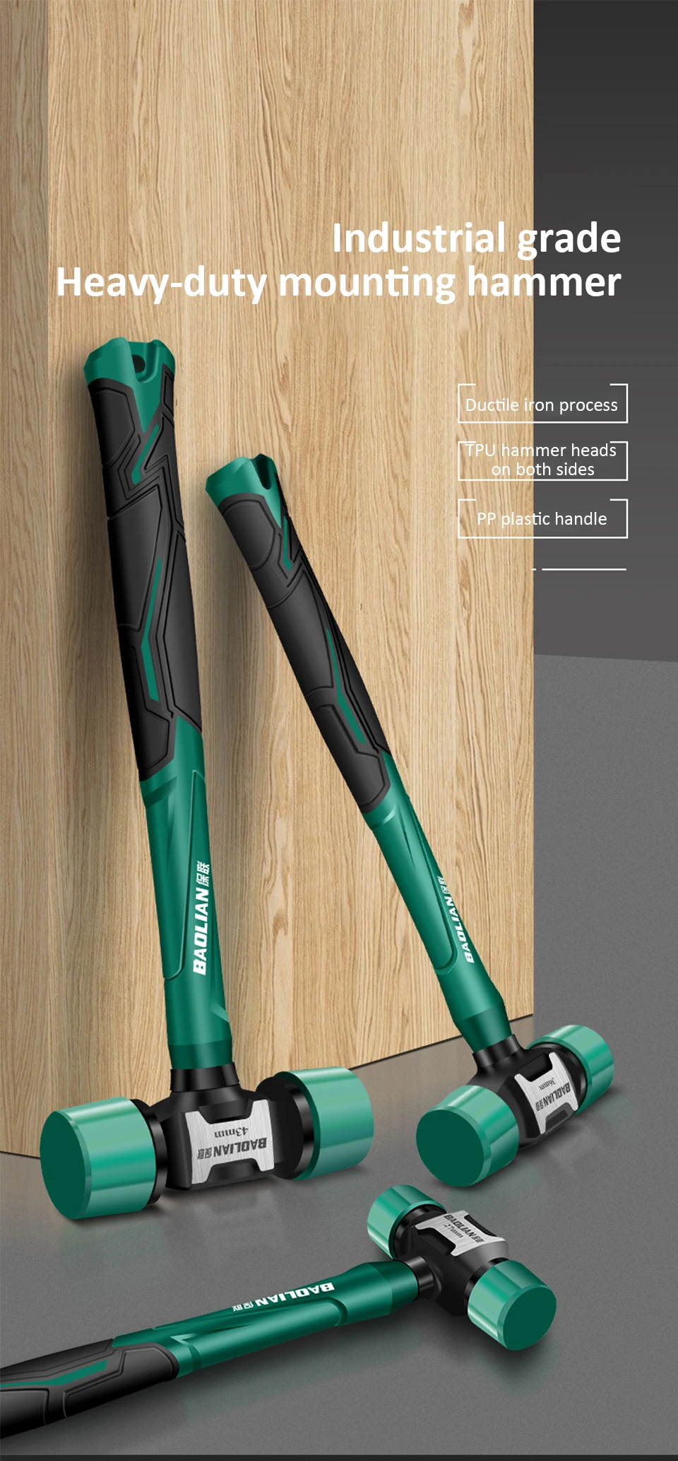 Description Picture 3 of itemRubber Hammer 27/36/43mm Multifunction Resilience Rubber Hammer Anti-vibration Non-slip TPR Head Installation Mallet Hand Tools