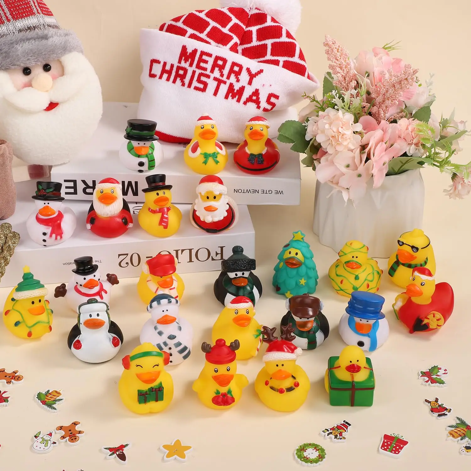 36/48/72Pcs Christmas Rubber Ducks in Bulk, Mini Christmas Ducks Holiday for Jeep Ducking, Xmas Party Favors Decorations 3