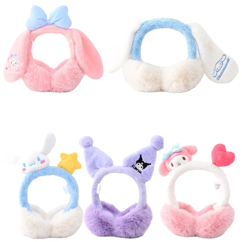 

Sanrioed Anime Cartoon My Melody Cinnamoroll Kuromi Cute Plush Soft Ear Warmth Kawaii Windproof Plushie Earmuffs Girls Gifts