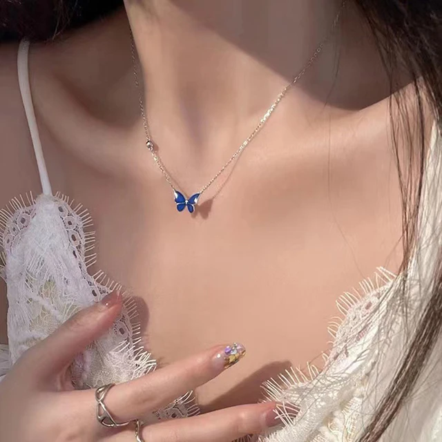 Mood Necklaces Butterfly Pendant Necklace Temperature Control Color Change Necklace Stainless Steel Chain Jewellery Women 3