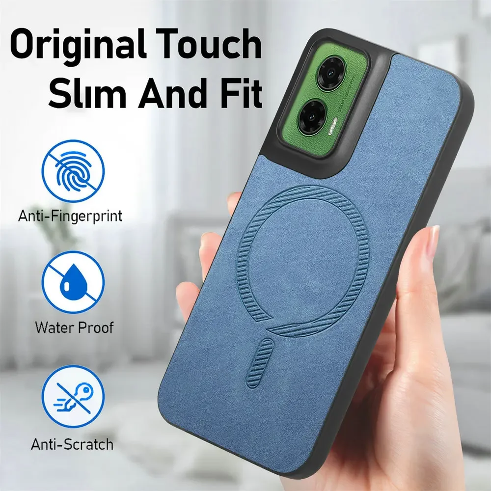 Luxury Leather Back Case with Wireless Charging and Magnetic Closure for Motorola Moto Smartphones