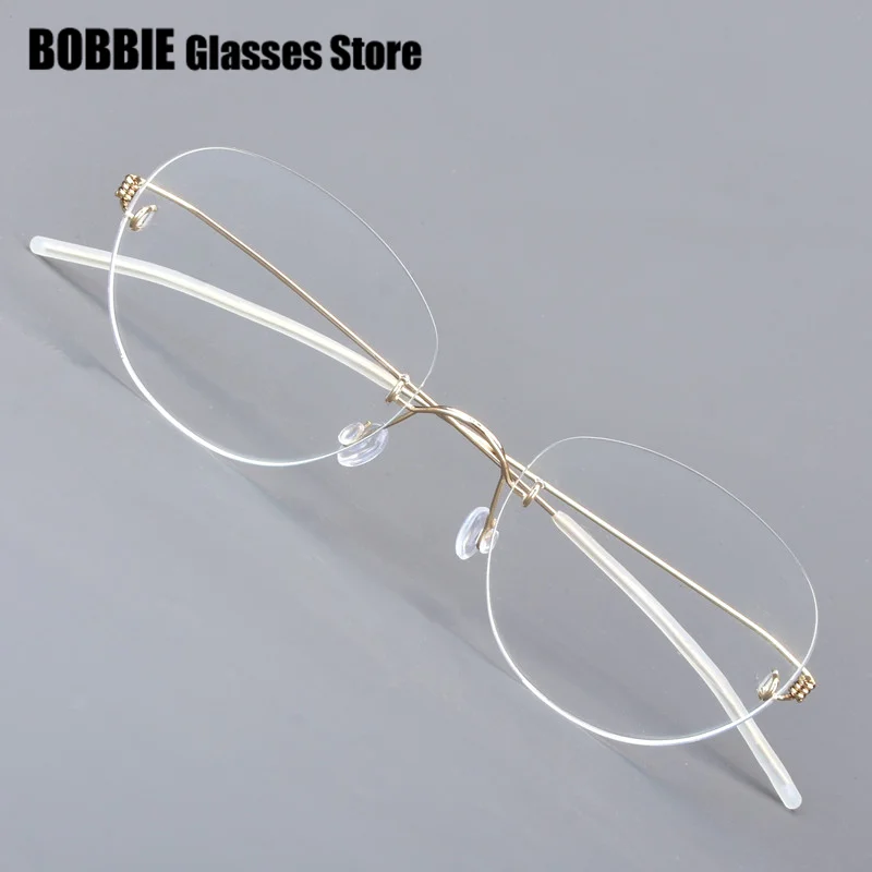 Oval Glasses Frame Rimless 2242 Denmark Brand Air Titanium Men