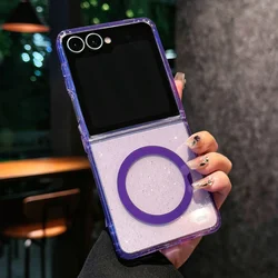 Transparent Glitter Magnetic Case with Wireless Charging and Soft Bumper Protection - Galaxy Z Flip5 (Purple)