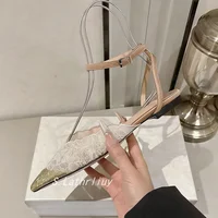 Nouvelles sandales à talons hauts pour femmes, sexy, à blocs de couleur, en dentelle, à bout pointu, sandales d'été, chaussures de soirée, escarpins 4