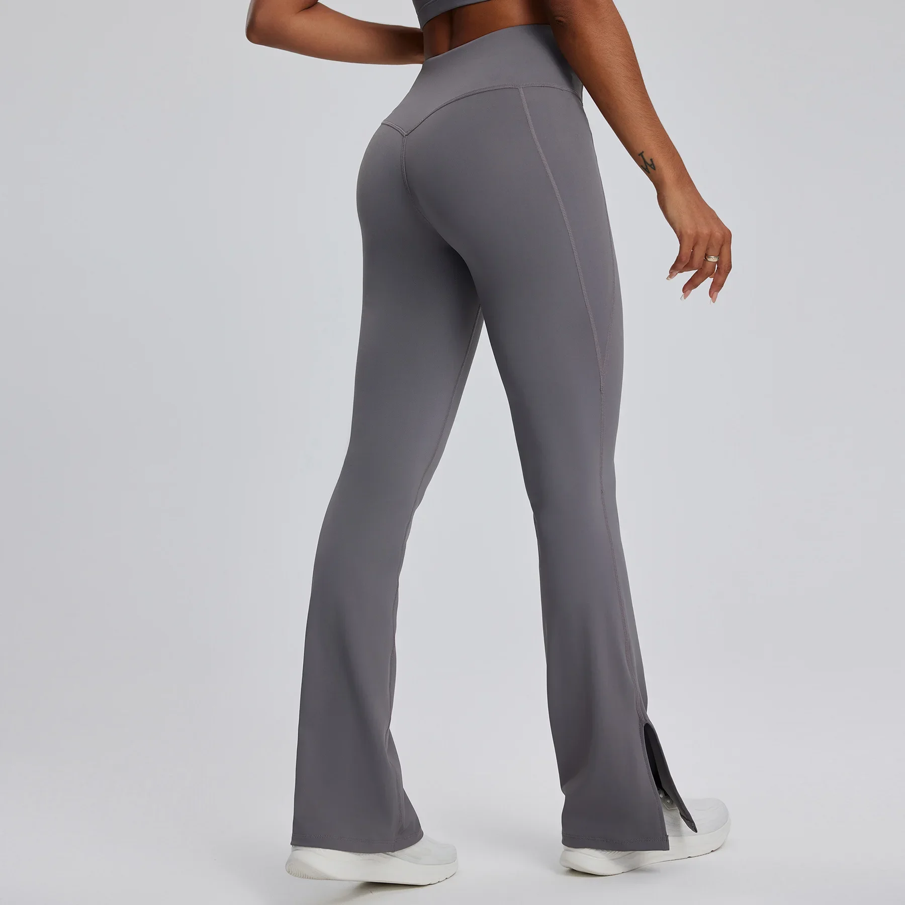 High-Waisted Yoga Pants Women's Elastic Slimming Sports Bell-Bottom Trousers Naked Feeling Fitness Peach Pants Cross-Border Euro