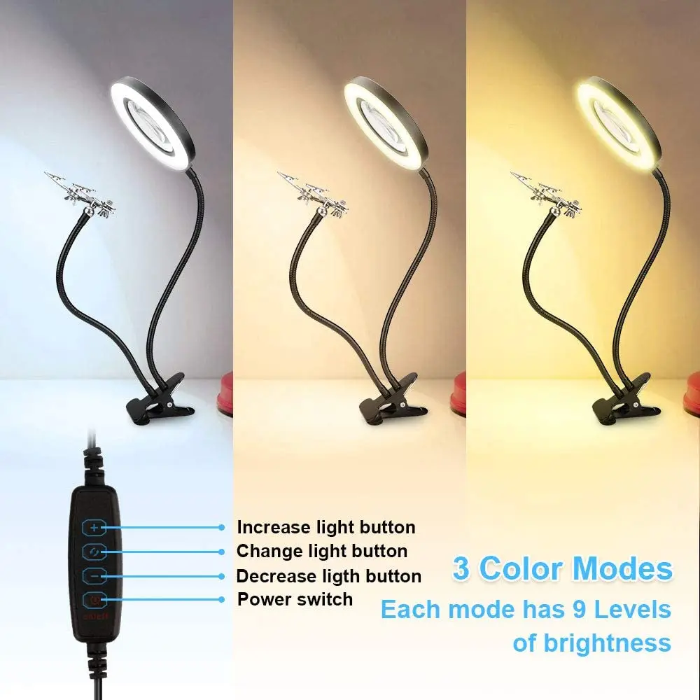 64 LED 8X Magnifying Desk Lamp Lighted Magnifier 3 Color Modes 10 Level  Dimmable Flexible Gooseneck for Reading Repair Work - AliExpress