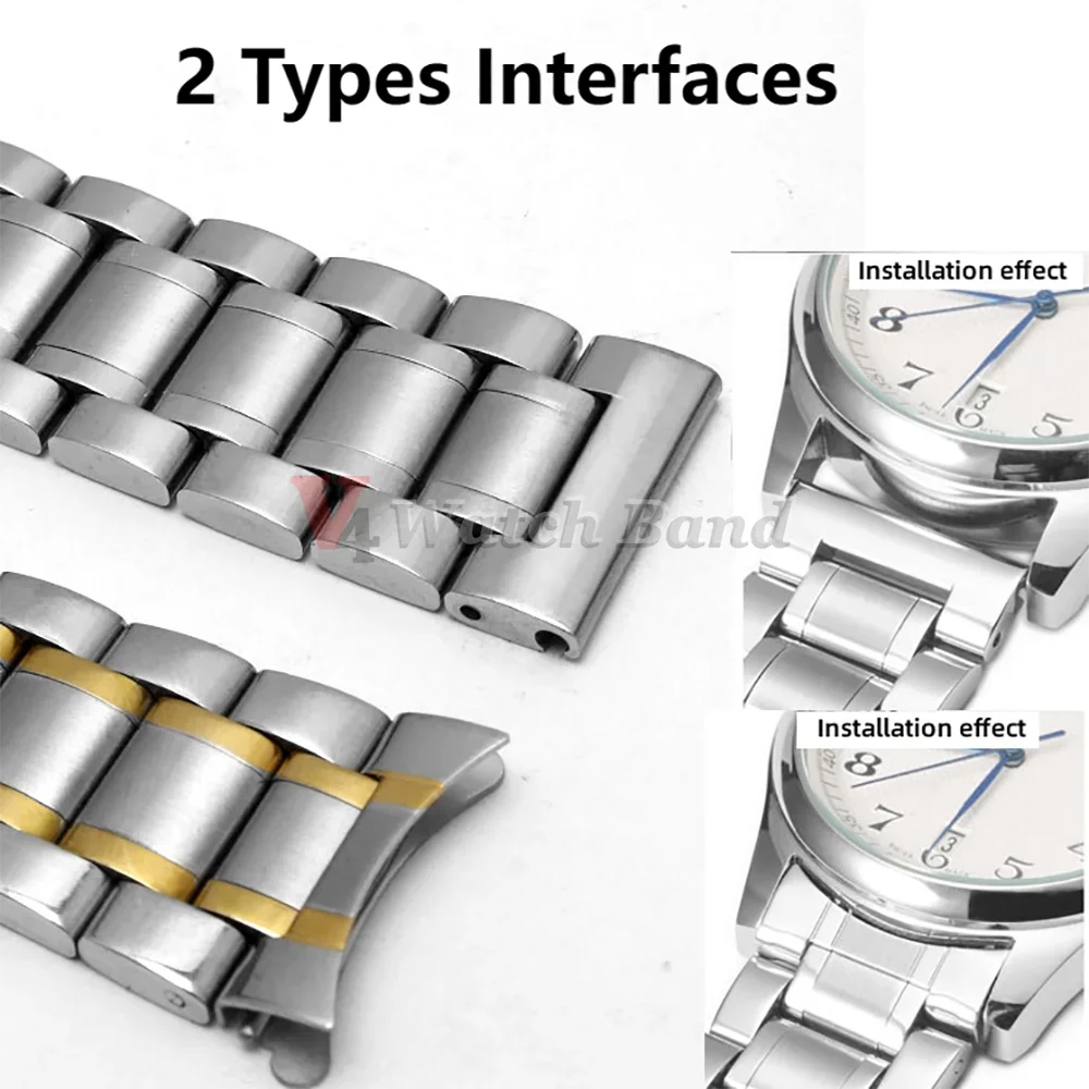 Universal Stainless Steel Hollow Curved End Watch Band with Butterfly Buckle