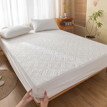 Alternative view of Bonenjoy Quilted Waterproof Fitted Sheet With Elastic Queen King Size Mattress Protector Solid Bed Cover( Pillowcase need order)