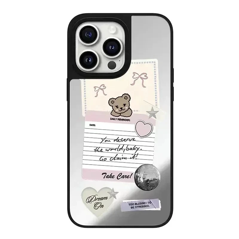 

Mirror Surface Little Bear Case Pattern iPhone 11 12 13 14 15 Pro Max Protective Case with MagSafe