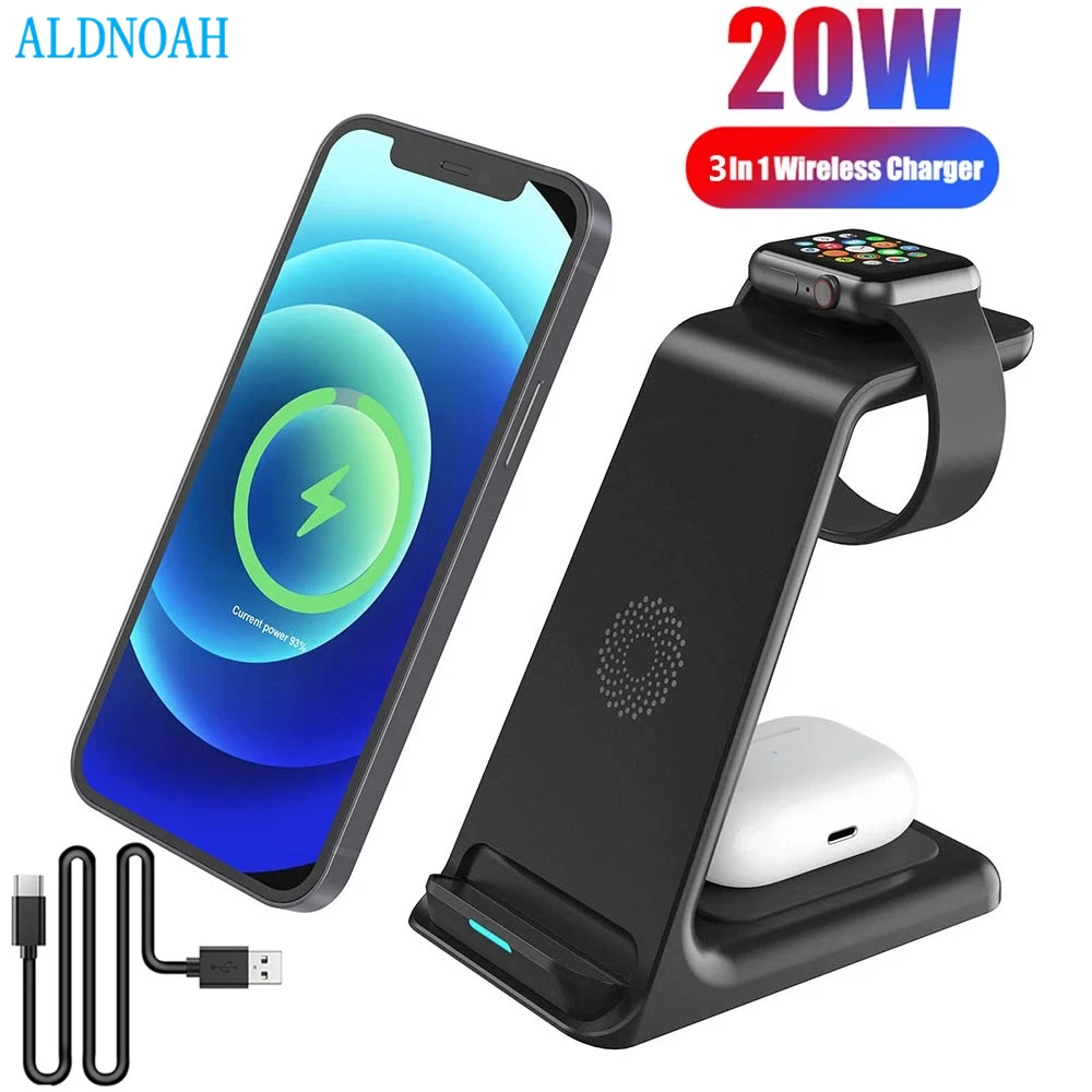

Беспроводное зарядное устройство 20 Вт, подставка для iPhone 14 13 12 11 XR Apple Watch 3 в 1, док-станция для быстрой зарядки Qi для Airpods Pro IWatch 7 6