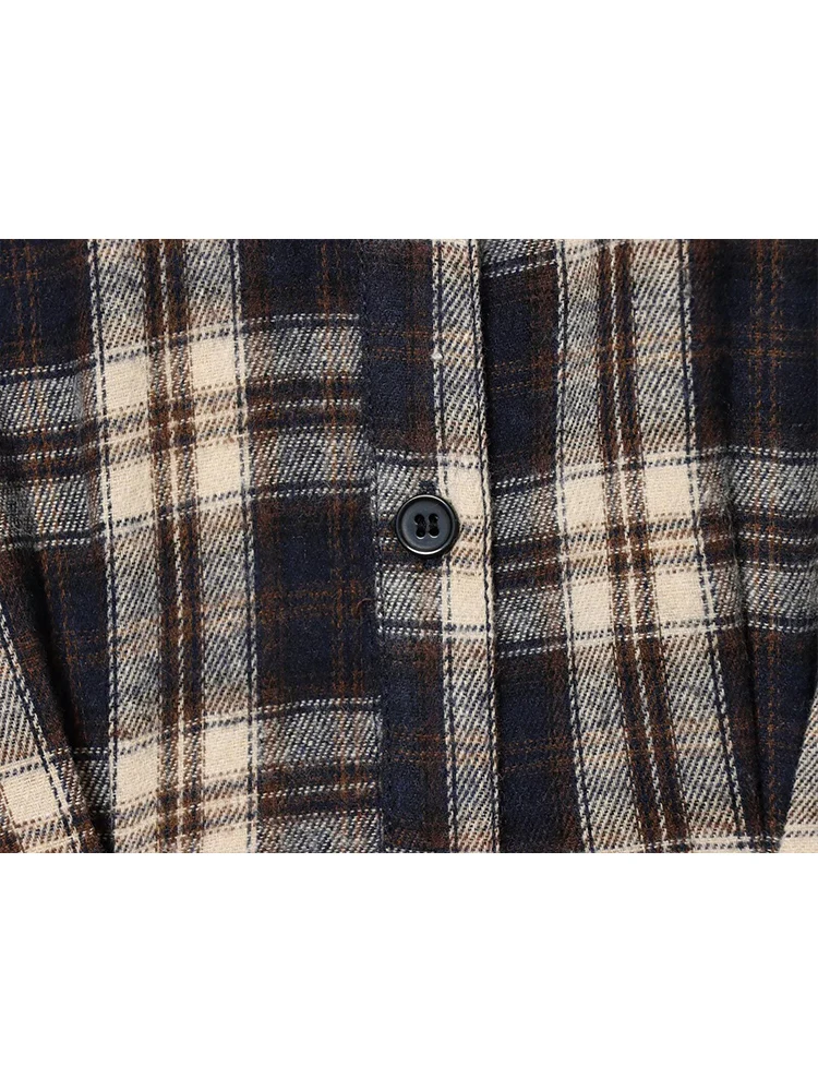 Fashion Women Retro Lapel Long Dress Long Sleeve Casual Classic Plaid Print Shirt Dress Chic Slimming Single Breasted Dress