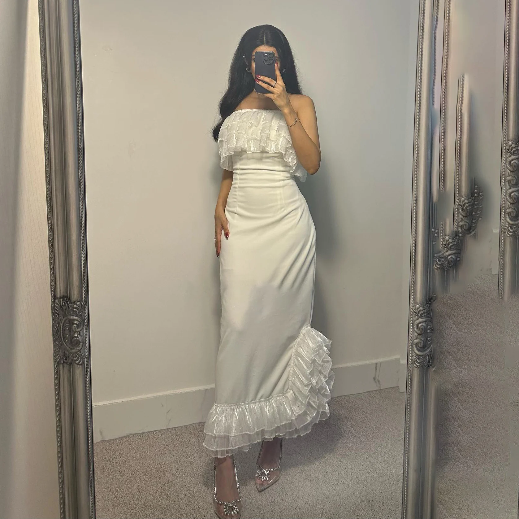 

OEING Strapless Luxury Formal Evening Dress Tiered Ruffles Sleeveless فساتين سهرة Ankle Length Elegant Prom Gowns Party Women