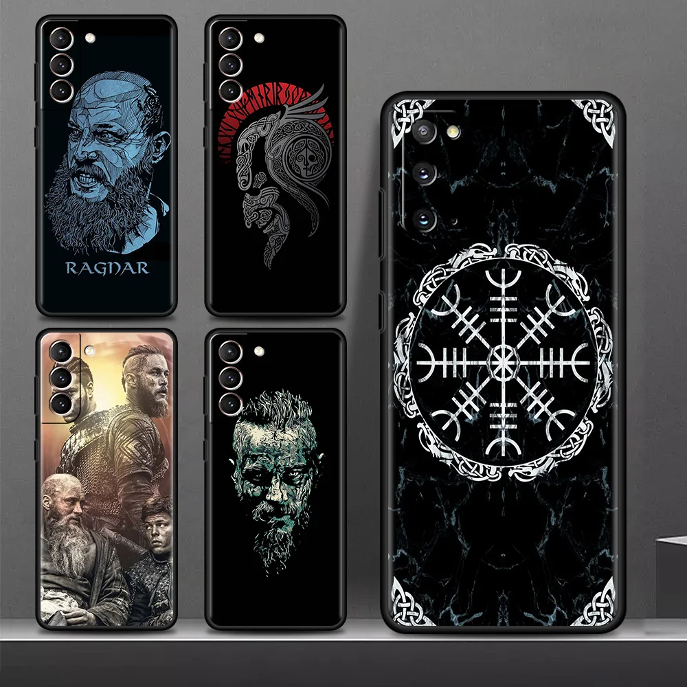 Black Soft Case For Samsung Galaxy S21 Ultra S20 FE Plus S10 Lite S9 S8 S10e S7 Edge A52 A51 A12 Phone Cover Viking Totem Logo | Мобильные