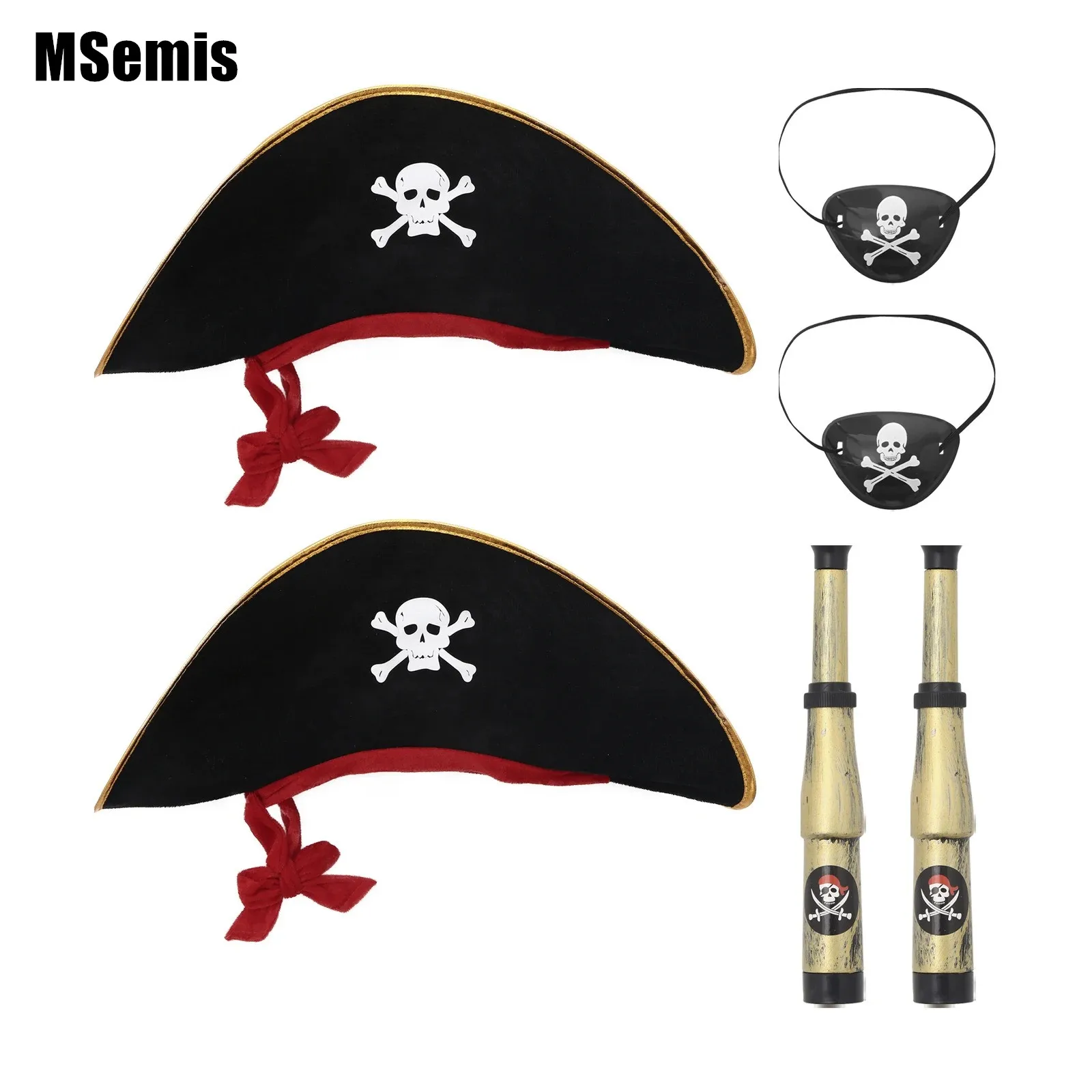 4pcs/lot Pirate Patch with Skull Compass Pirate Toy Blindfold Earring Set Kids Pirate Captain Cosplay Halloween Theme Party Hat halloween pirate costume children role play girls and boys skull striped pirate clothes sets cosplay party fancy dress