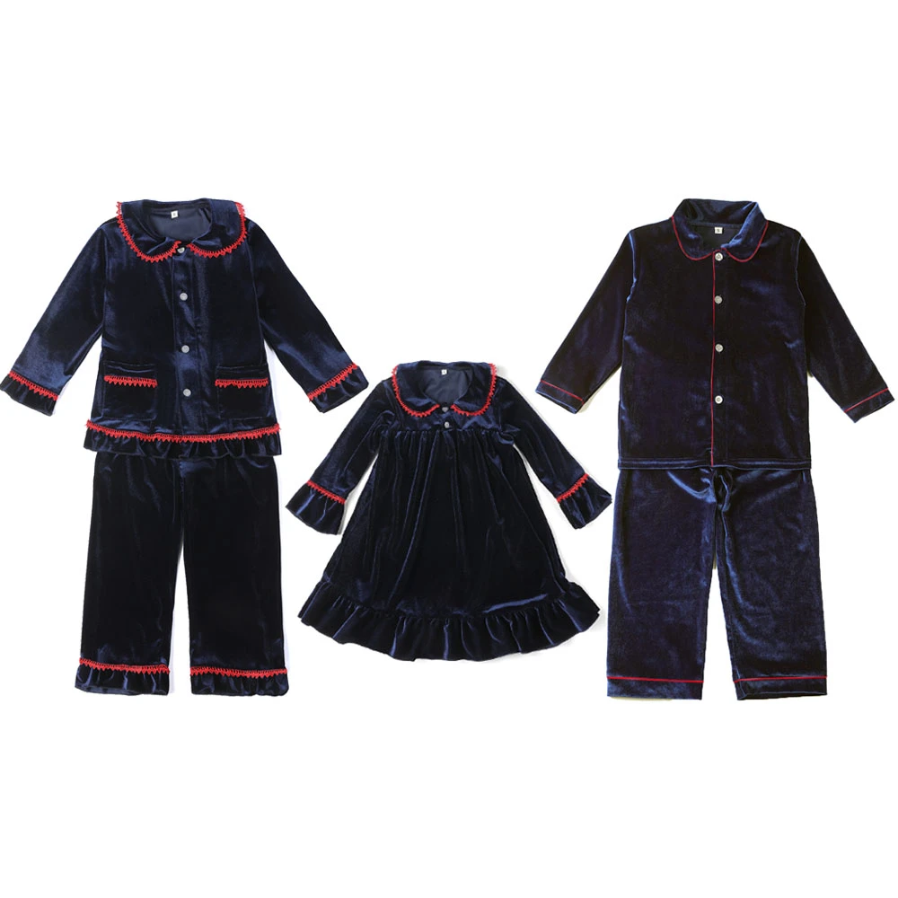 Children Velvet Red Green Pjs Santa Pyjamas For Embroidery Boy And Girl