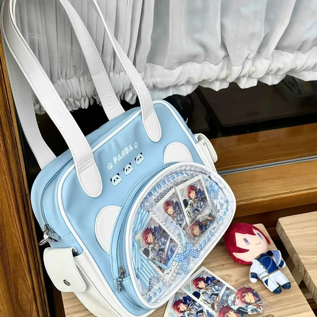 JIAERDI Transparent Blue Itabag Women Hot Girl Panda Print Pocket Cute Shoulder Bags Student Harajuku Sweet Handbag Aesthetic