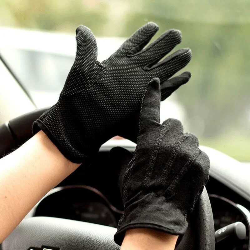 2 Pairs Cotton Gloves Anti Slip Grip Dotted Men Parade Formal Cosplay Party Costume Driving Supplies