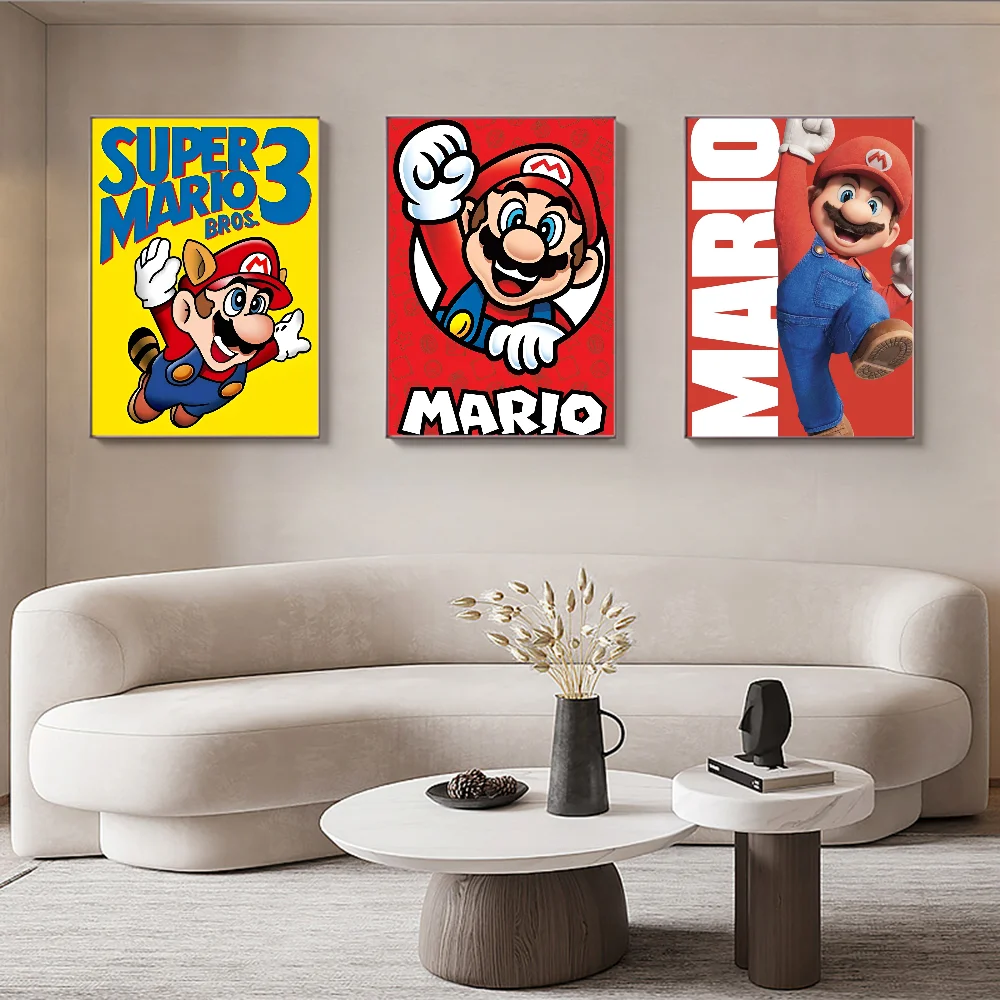 S-Super M-Mario Bros Poster Autoadesivo Art Poster Retro Kraft Paper Sticker Fai Da Te Room Bar Cafe Vintage Decorativo