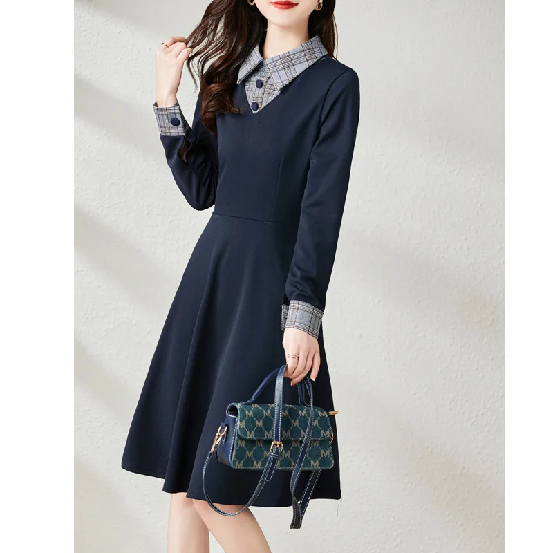 

Fashion temperament foreign trade women's medium and long skirts, spring 2024 new long-sleeved waist and thin dresses