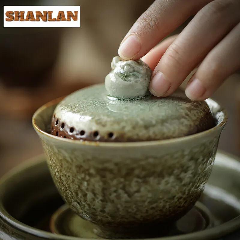 130ml Kiln Fambe Handmade Cover Bowl Household Toad Large Gaiwan Ancient Tea Tureen Chinese Tea Maker Cha Equipment Ornaments
