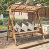 2/3-Seat Outdoor Patio Porch Swing with Adjustable Aluminum Alloy Canopy Solar Patio Swing Chair Bench 1