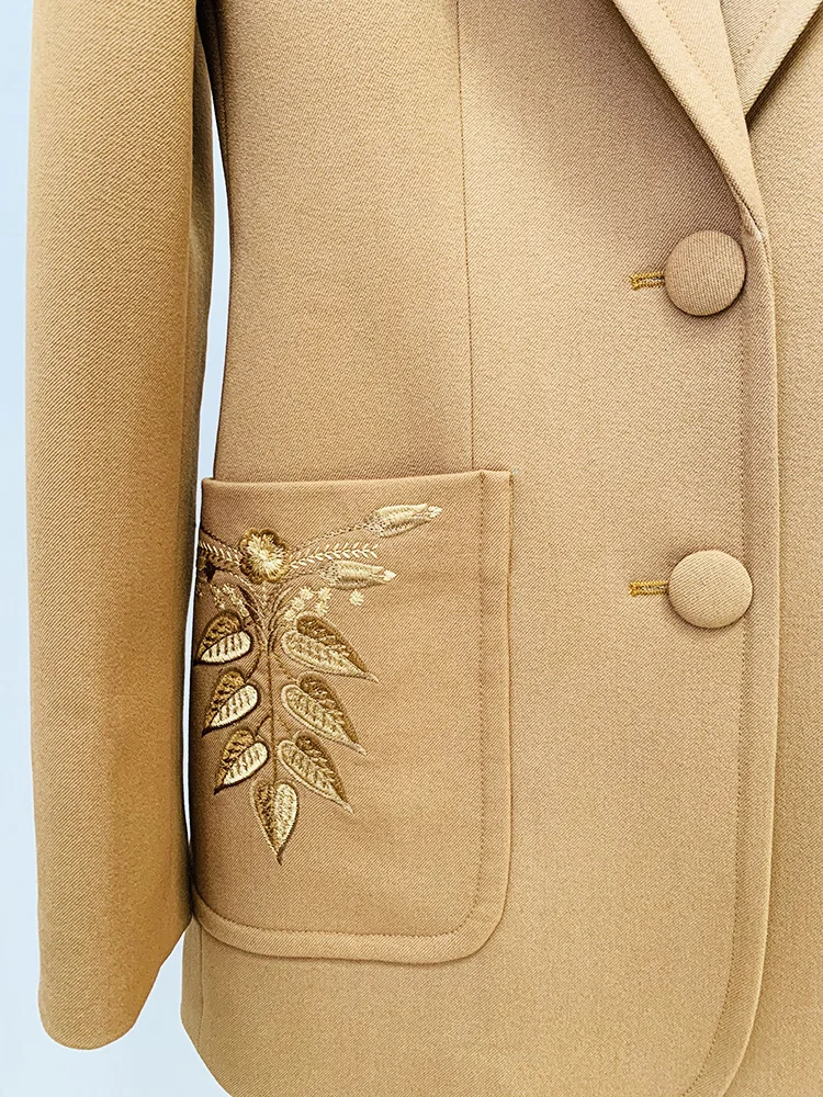 2023 Europe Style Chic Women's Pantsuit High Quality Embroidery Blazers Jackets+Pants Two Piece Set C274