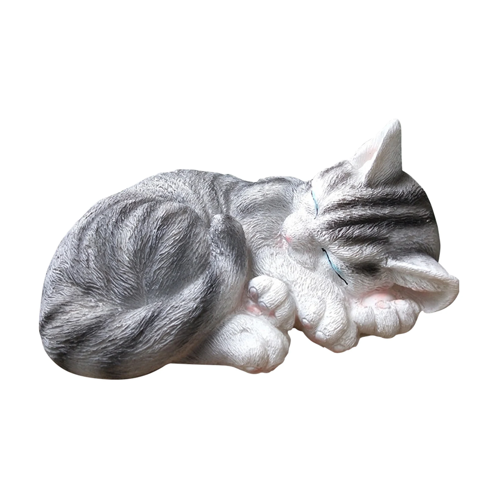 

Home Resin Indoor Outdoor Garden Statue Lawn Ornament Gift Sleeping Tabby Cat Grave Accessory Realistic Patio Art Decoration