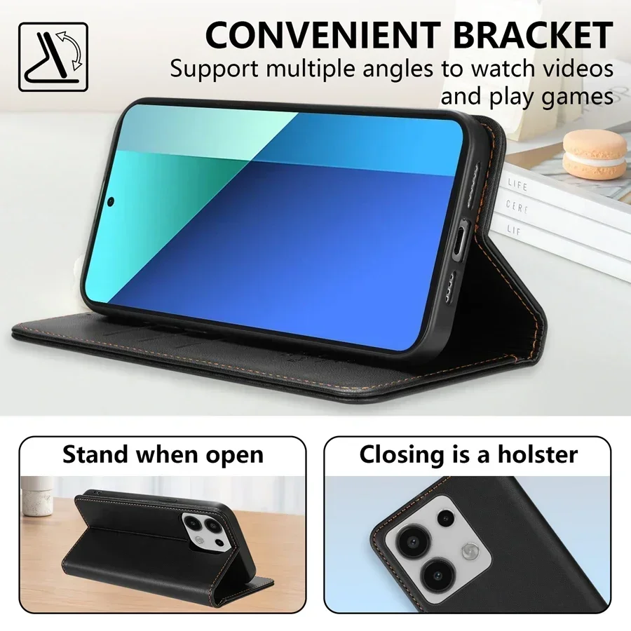 Leather Wallet Case with Magnetic Card Slot and Flip Cover