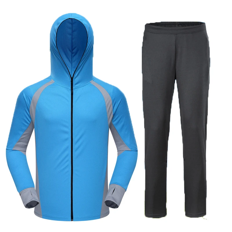 Summer Men Hooded Shirt Fishing Clothing Sets Breathable UPF 50+ UV Protection Outdoor Sportswear Quick Dry Suit Pants fly fishing clothes waterproof clothing