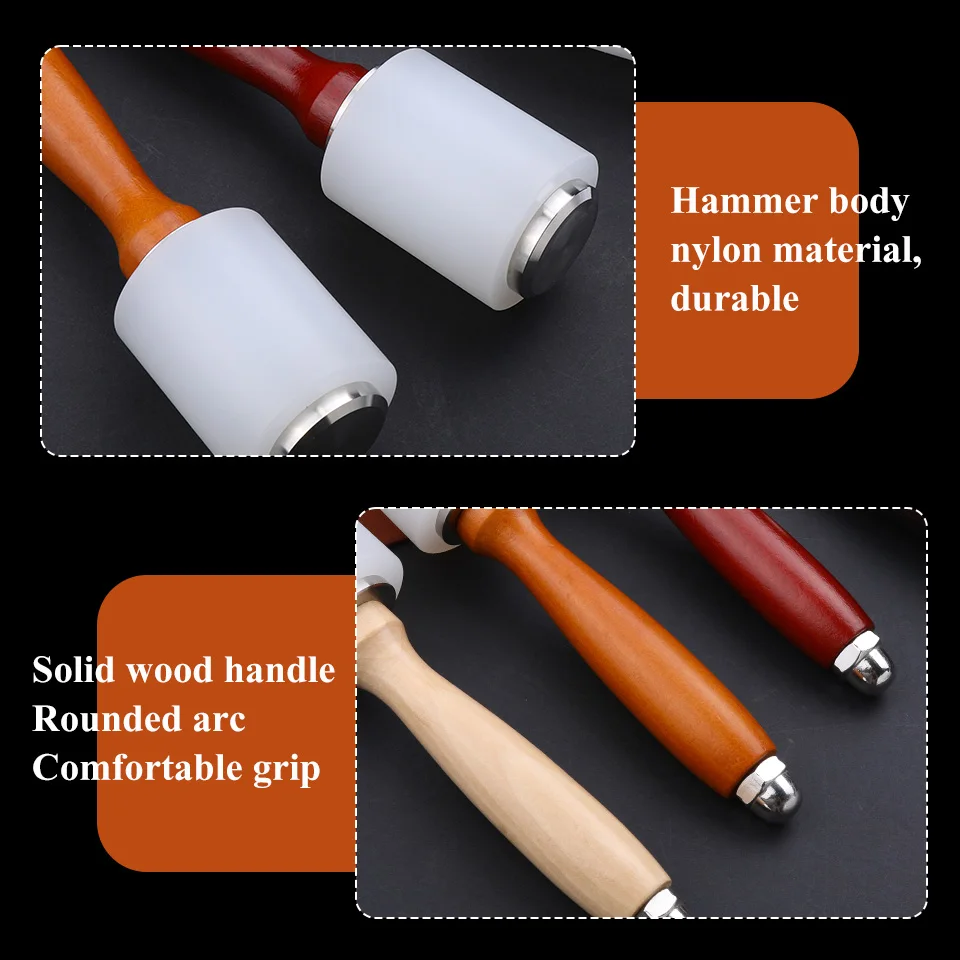 Leather Carving Hammer Leathercraft Mallet Nylon Wood Handle Hammer Leather Carving Mallet DIY Stamping Tool